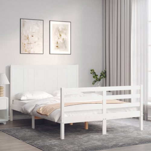 Okvir kreveta s uzglavljem bijeli 140 x 190 cm od masivnog drva