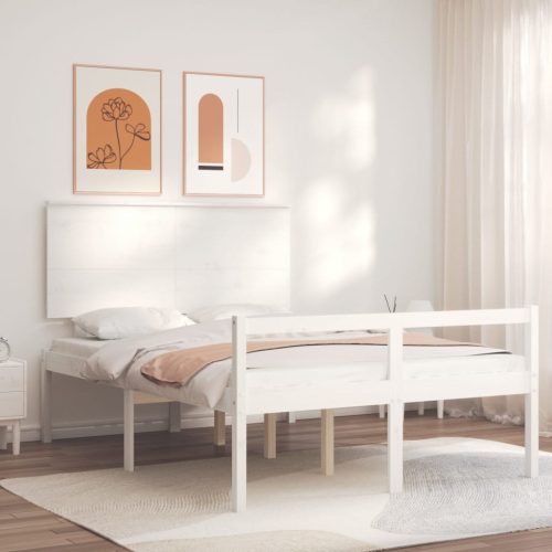 Krevet za starije s uzglavljem bijeli 140x190 cm masivnog drva