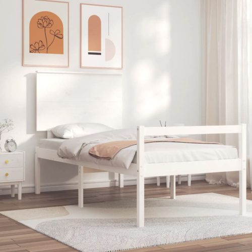 Krevet za starije s uzglavljem bijeli 100x200 cm masivnog drva
