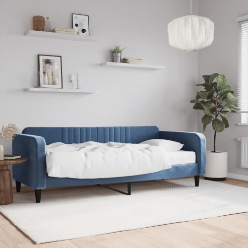 Dnevni krevet s madracem plavi 90 x 200 cm baršunasti