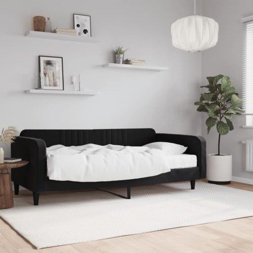 Dnevni krevet s madracem crni 100 x 200 cm baršunasti
