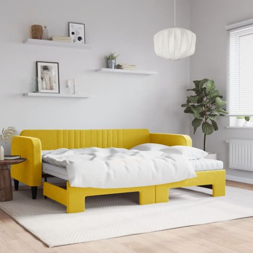 Dnevni krevet na razvlačenje s madracima žuti 90x200 cm baršun