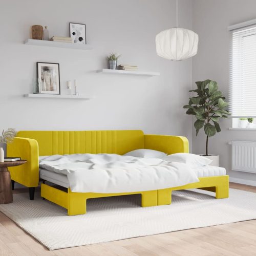 Dnevni krevet na razvlačenje s madracima žuti 100x200 cm baršun