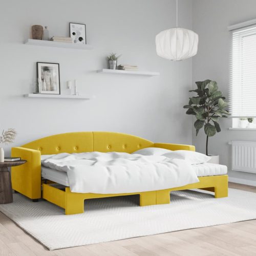 Dnevni krevet na razvlačenje s madracima žuti 80x200 cm baršun