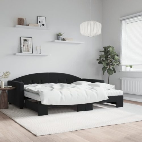Dnevni krevet na razvlačenje s madracima crni 90x190 cm baršun