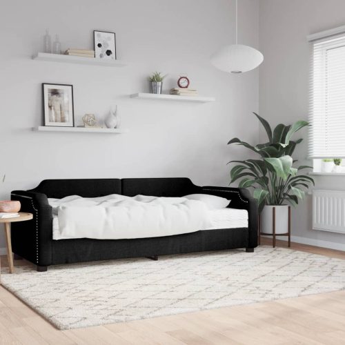 Dnevni krevet s madracem crni 90 x 200 cm od tkanine