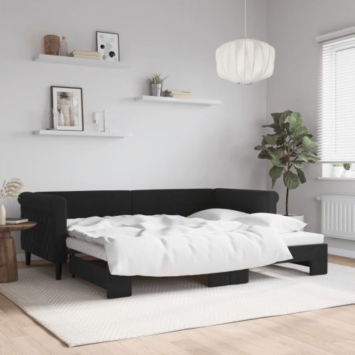 Dnevni krevet na razvlačenje crni 90 x 200 cm baršunasti