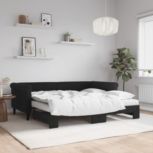 Dnevni krevet na razvlačenje s madracima crni 90x190 cm baršun