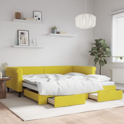 Dnevni krevet na razvlačenje s ladicama žuti 100x200 cm baršun