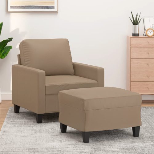 Fotelja s tabureom boja cappuccina 60 cm od umjetne kože