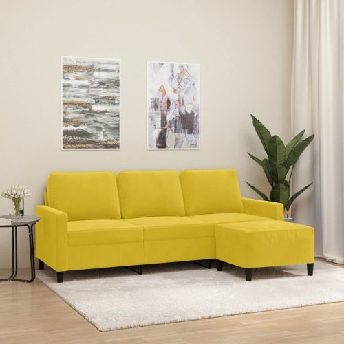 Trosjed s tabureom žuti 180 cm baršunasti