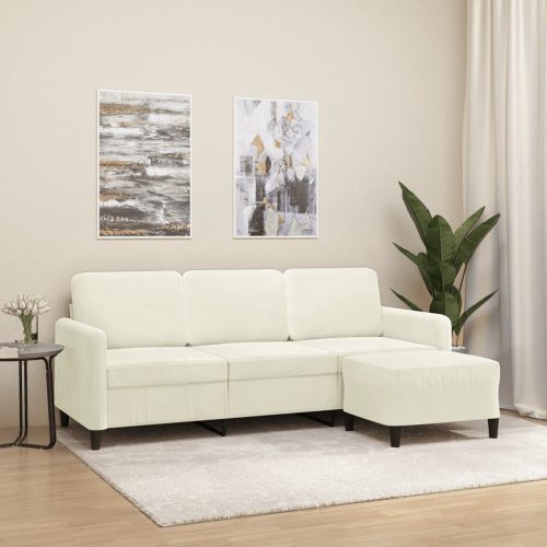 Trosjed s tabureom krem 180 cm baršunasti