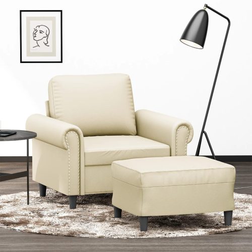 Fotelja s tabureom krem 60 cm od umjetne kože