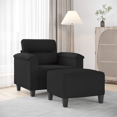 Fotelja s tabureom crna 60 cm od mikrovlakna