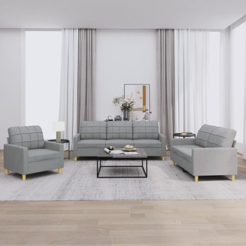 3-dijelni set sofa s jastucima svjetlosivi od tkanine