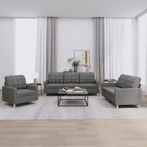 3-dijelni set sofa s jastucima tamnosivi od tkanine