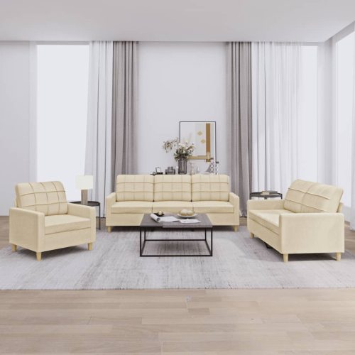 3-dijelni set sofa s jastucima krem od tkanine