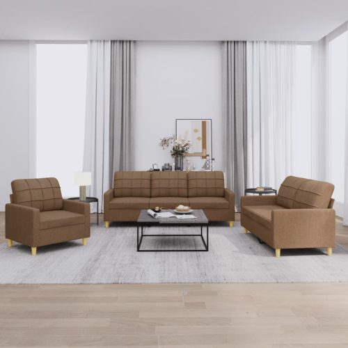 3-dijelni set sofa s jastucima smeđi od tkanine