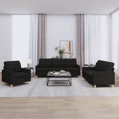 3-dijelni set sofa s jastucima crni od tkanine