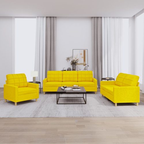 3-dijelni set sofa s jastucima svjetložuti od tkanine