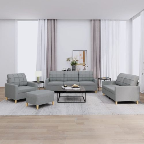 4-dijelni set sofa s jastucima svjetlosivi od tkanine