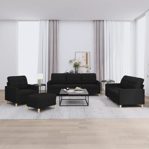 4-dijelni set sofa s jastucima crni od tkanine