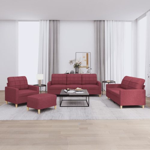 4-dijelni set sofa s jastucima crvena boja vina od tkanine