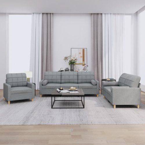 3-dijelni set sofa s jastucima svjetlosivi od tkanine