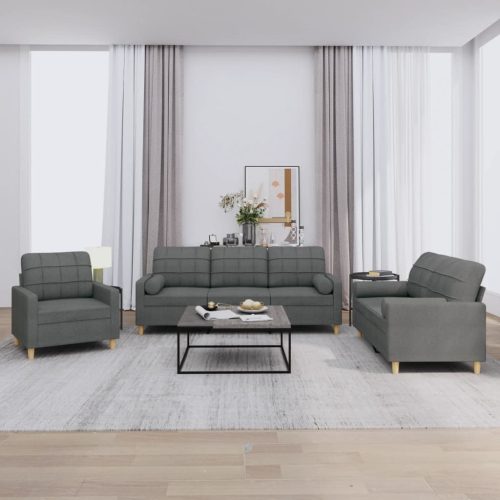 3-dijelni set sofa s jastucima tamnosivi od tkanine