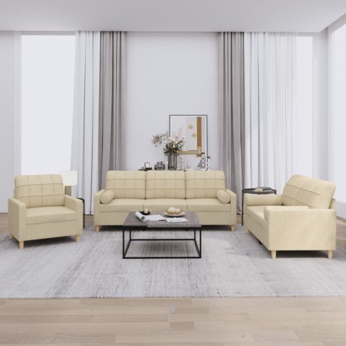 3-dijelni set sofa s jastucima krem od mikrovlakana