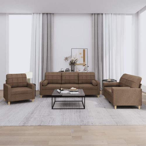 3-dijelni set sofa s jastucima smeđi od tkanine