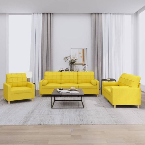 3-dijelni set sofa s jastucima svjetložuti od tkanine