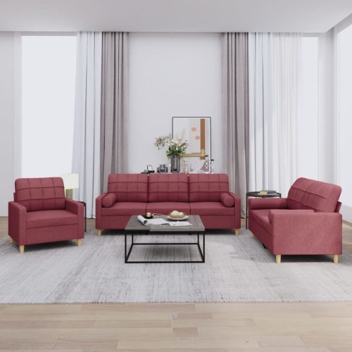 3-dijelni set sofa s jastucima crvena boja vina od tkanine