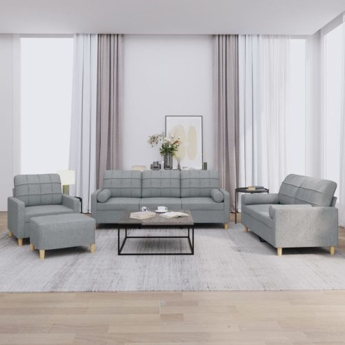 4-dijelni set sofa s jastucima svjetlosivi od tkanine