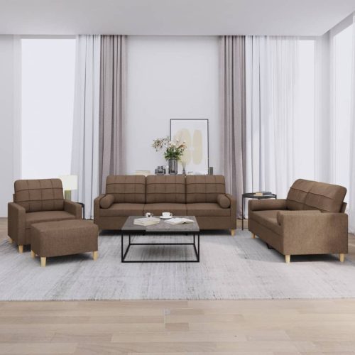 4-dijelni set sofa s jastucima smeđi od tkanine