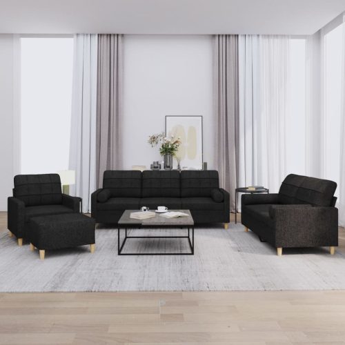 4-dijelni set sofa s jastucima crni od tkanine