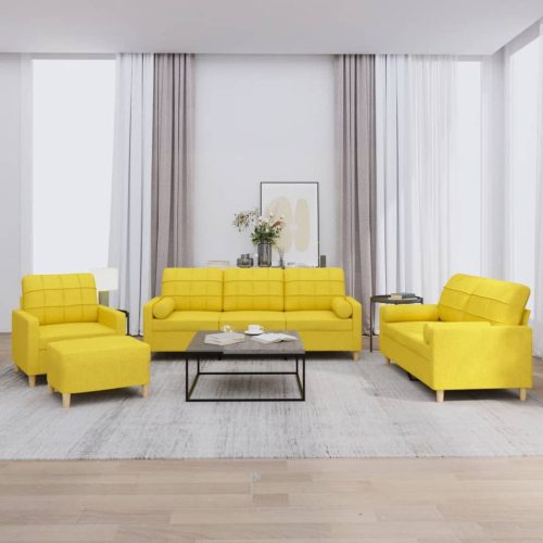 4-dijelni set sofa s jastucima svjetložuti od tkanine