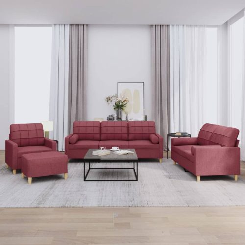 4-dijelni set sofa s jastucima crvena boja vina od tkanine