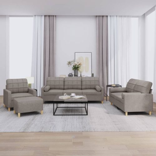 4-dijelni set sofa s jastucima smeđesivi od tkanine