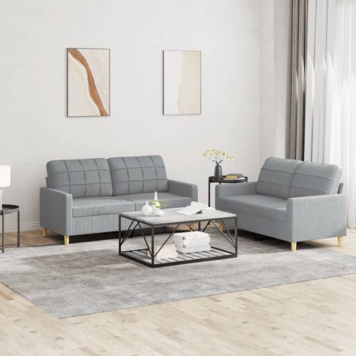 2-dijelni set sofa s jastucima svjetlosivi od tkanine