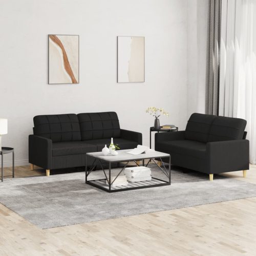 2-dijelni set sofa s jastucima crni od tkanine