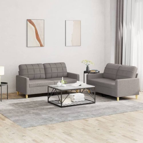 2-dijelni set sofa s jastucima smeđesivi od tkanine