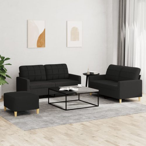 3-dijelni set sofa s jastucima crni od tkanine