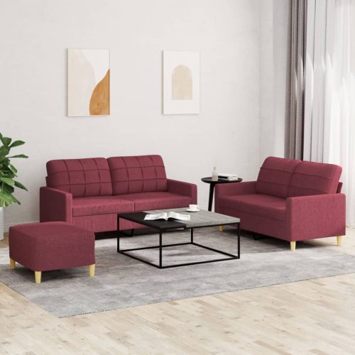 3-dijelni set sofa s jastucima crvena boja vina od tkanine