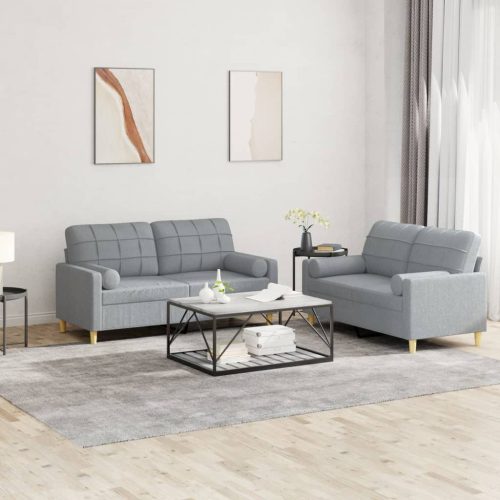 2-dijelni set sofa s jastucima svjetlosivi od tkanine