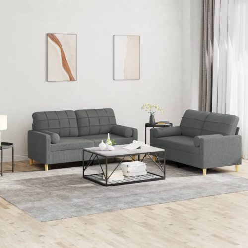 2-dijelni set sofa s jastucima tamnosivi od tkanine