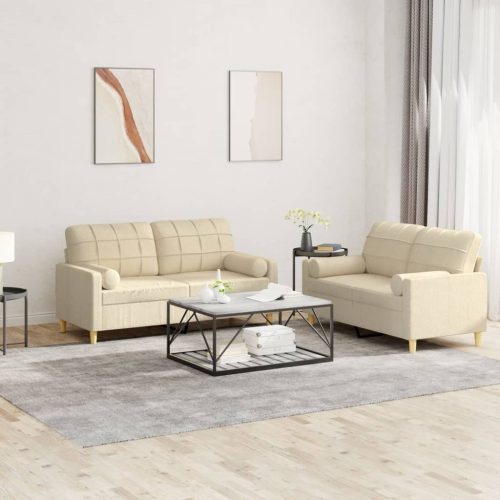 2-dijelni set sofa s jastucima krem od tkanine