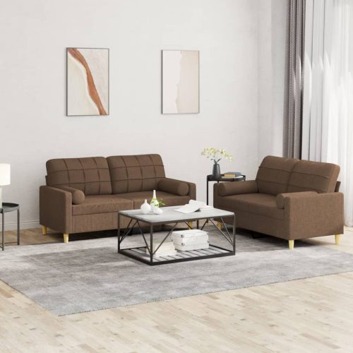 2-dijelni set sofa s jastucima smeđi od tkanine