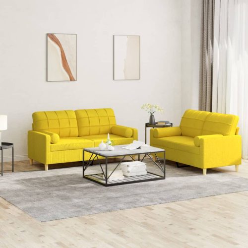 2-dijelni set sofa s jastucima svjetložuti od tkanine