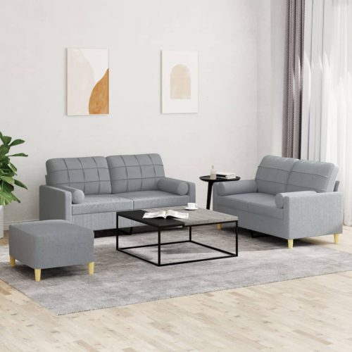 3-dijelni set sofa s jastucima svjetlosivi od tkanine